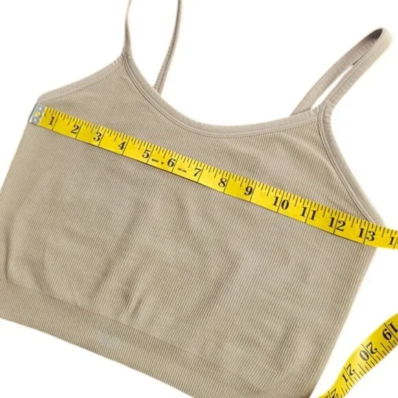 SET Active Womens Ribbed Crop Scoop Neck Tank Top, Tan, Stretch, Athletic Size M - Picture 5 of 7